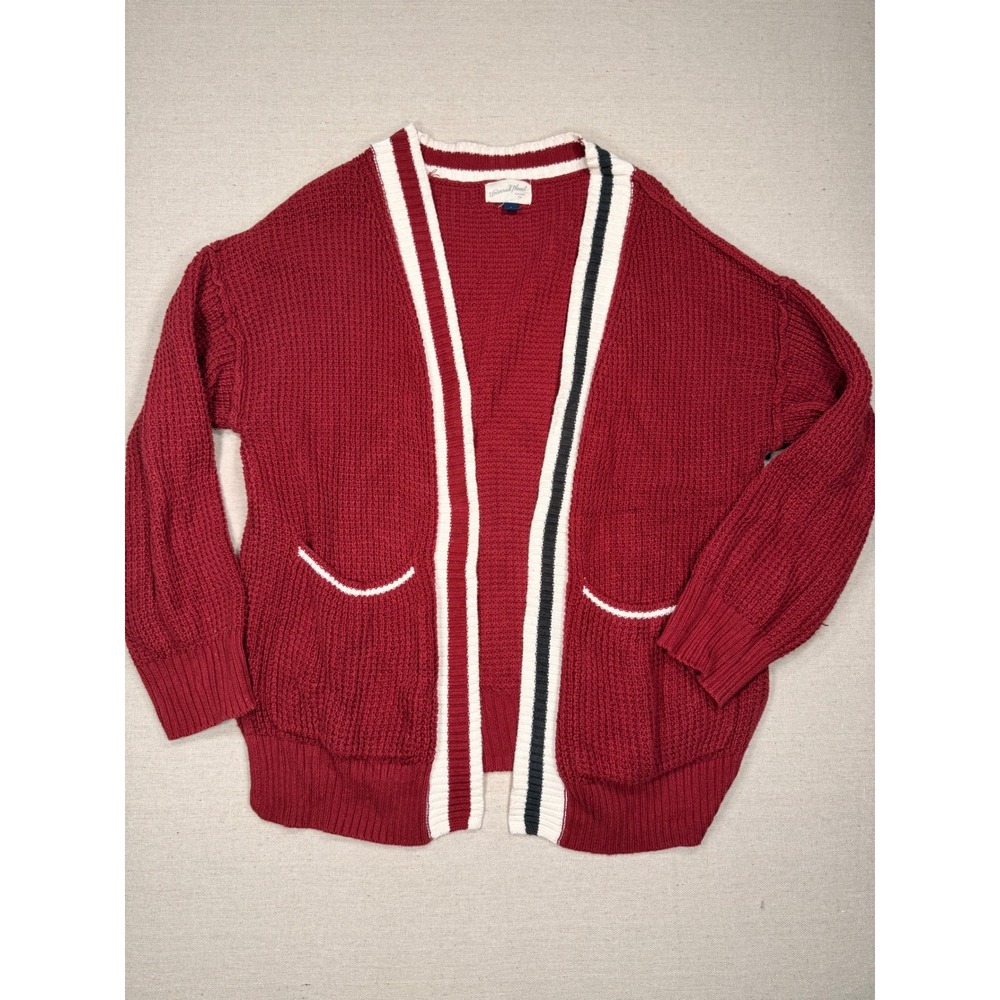 Universal Thread Womens Red Waffle Knit Cardigan Sweater Collegiate Stripe Small